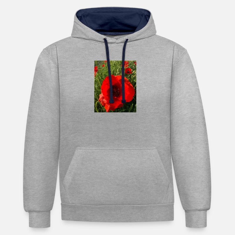 Coquelicots au soleil 🌺 - Sweat à capuche contrasté - gris chiné/bleu marine