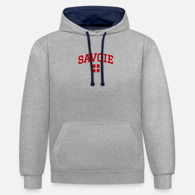 Drapeau Savoie - Sweat à capuche contrasté - gris chiné/bleu marine