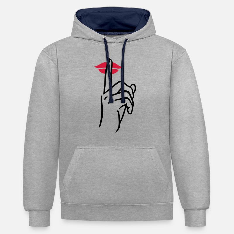PSSST bouche - Sweat à capuche contrasté - gris chiné/bleu marine