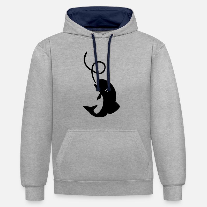 Poisson Pêche - Sweat à capuche contrasté - gris chiné/bleu marine