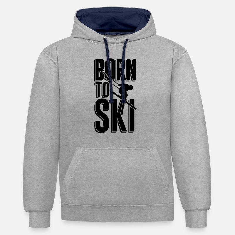 Né à ski - Sweat à capuche contrasté - gris chiné/bleu marine