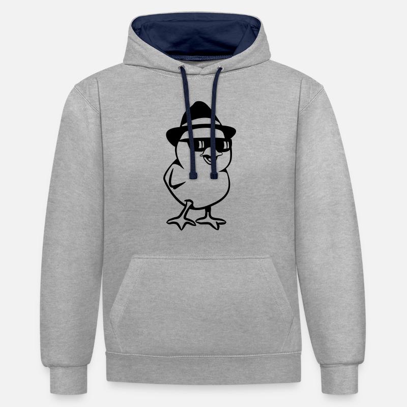 poussins doux - Sweat à capuche contrasté - gris chiné/bleu marine