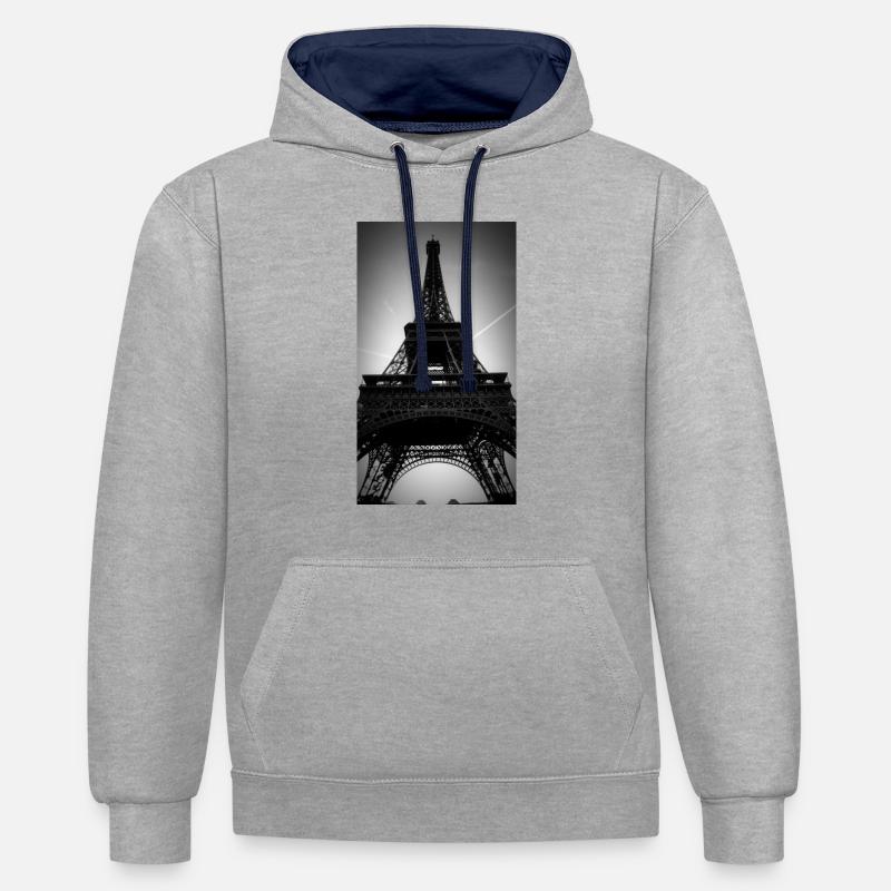Tour Eiffel Paris / Tour Eiffel - Sweat à capuche contrasté - gris chiné/bleu marine