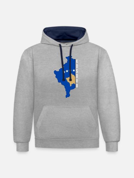 Kosova Schriftzug mit Länderflagge - Kontrast-Hoodie - Grau meliert/Navy