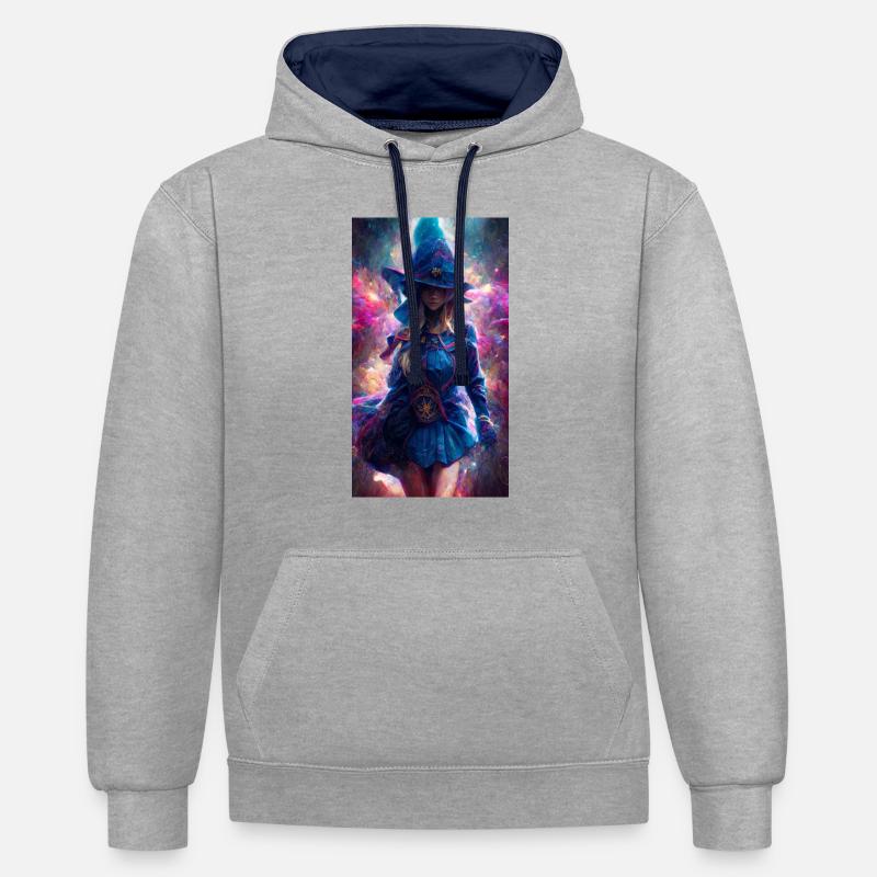 Sorcière bleu - Sweat à capuche contrasté - gris chiné/bleu marine