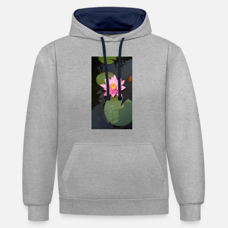 Nénuphar - Sweat à capuche contrasté - gris chiné/bleu marine