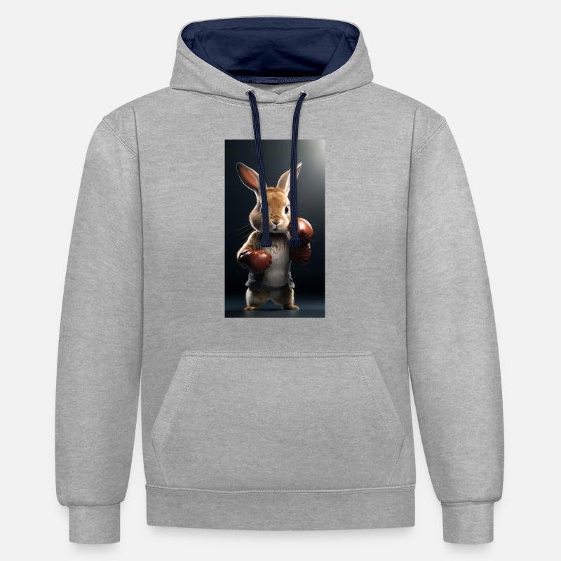 Boxe - Sweat à capuche contrasté - gris chiné/bleu marine