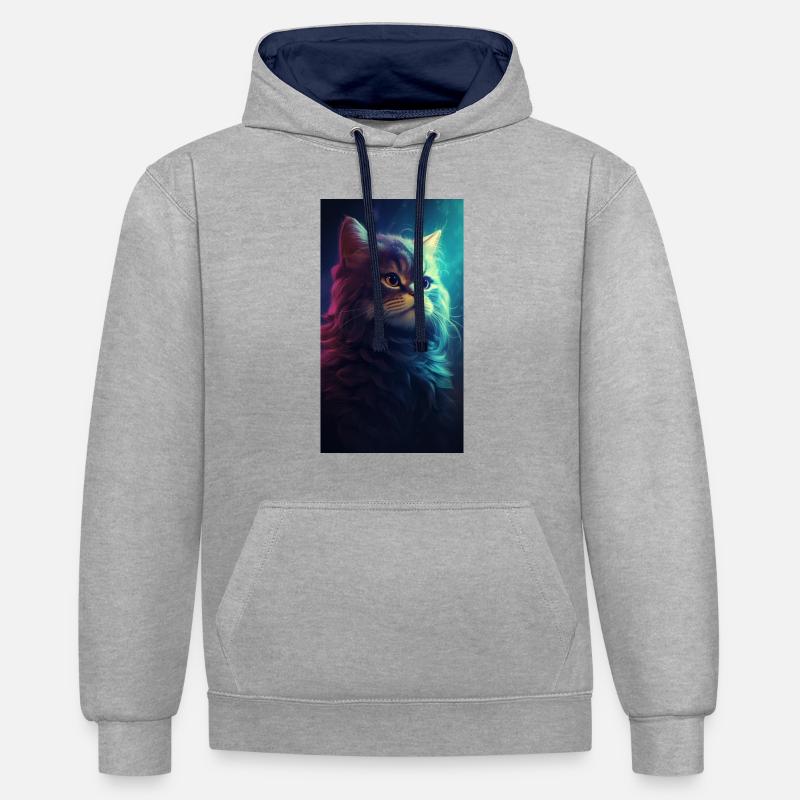 Modèle - Sweat à capuche contrasté - gris chiné/bleu marine