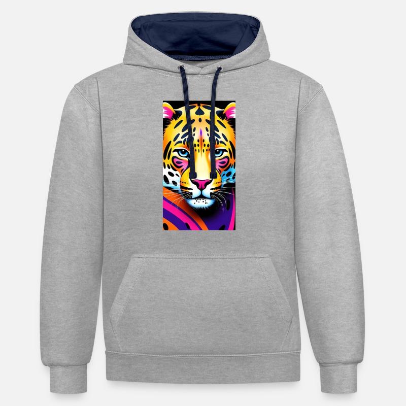 Leopard Front 1 - Kontrast-Hoodie - Grau meliert/Navy