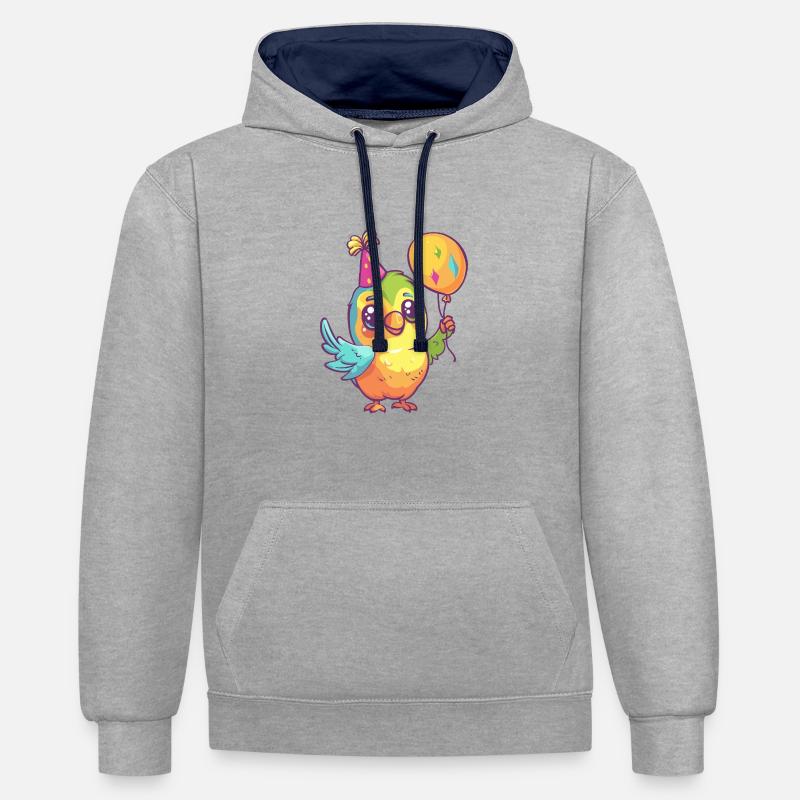 Perroquet anniversaire bébé - Sweat à capuche contrasté - gris chiné/bleu marine