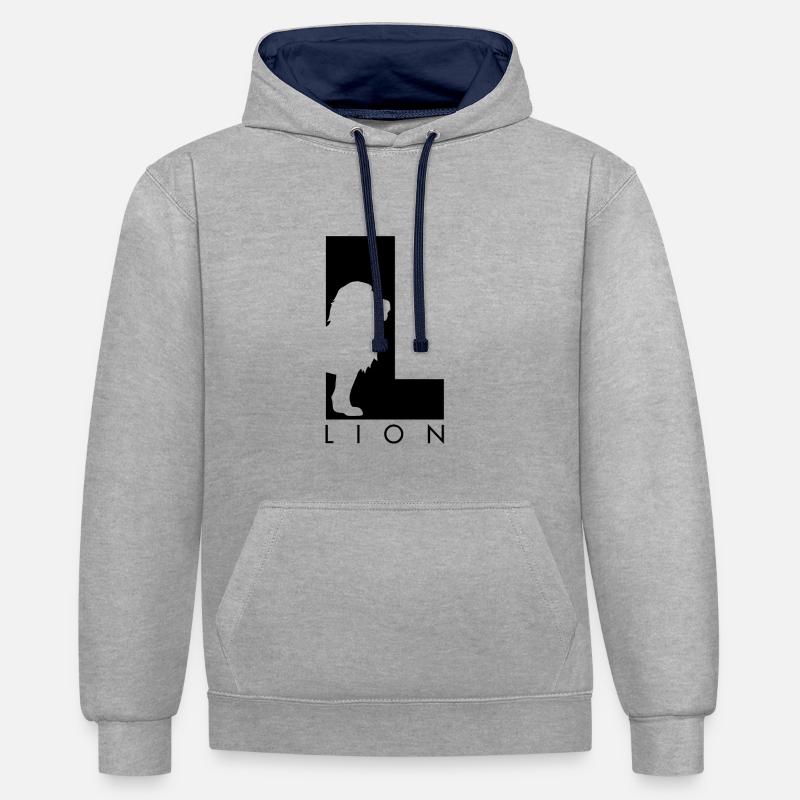 Lion Silhouette Löwe - Sweat à capuche contrasté - gris chiné/bleu marine