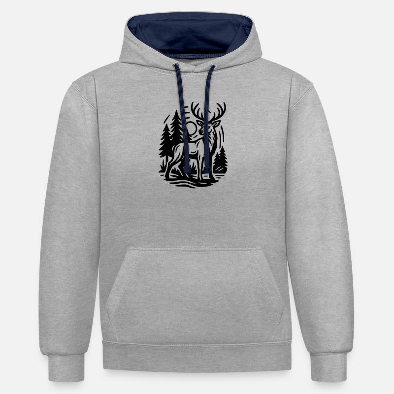 Cerf - Sweat à capuche contrasté - gris chiné/bleu marine