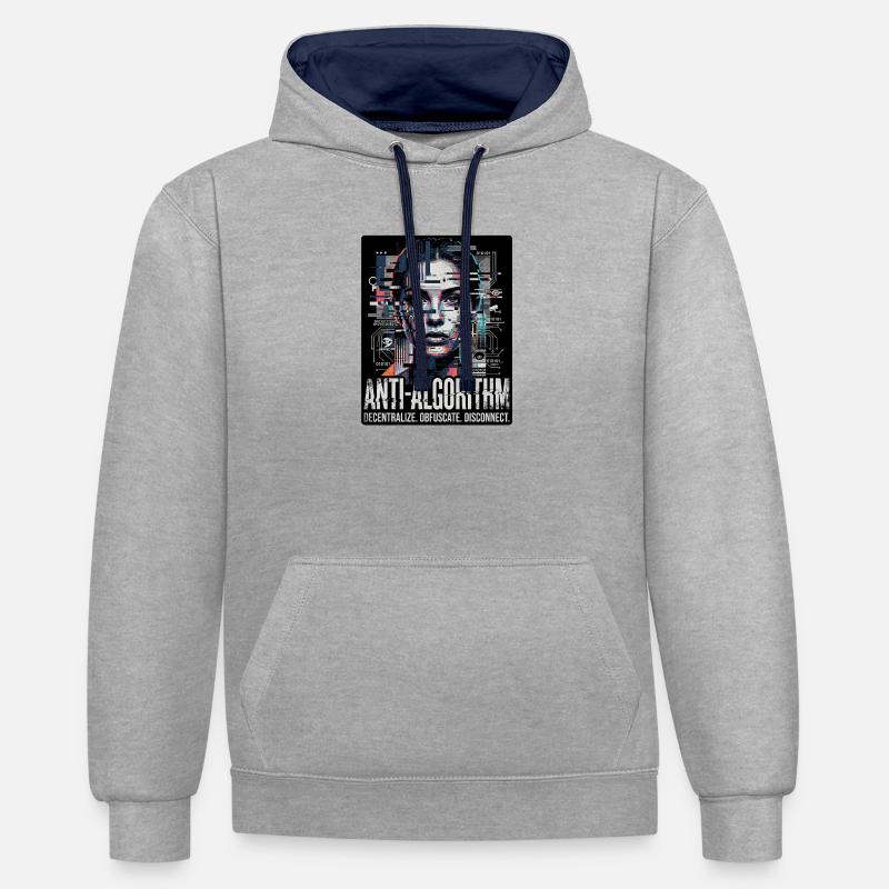 Anti Algorithme - Sweat à capuche contrasté - gris chiné/bleu marine