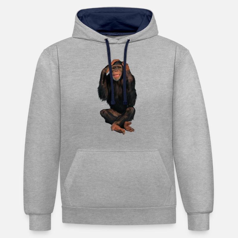 singe - Sweat à capuche contrasté - gris chiné/bleu marine