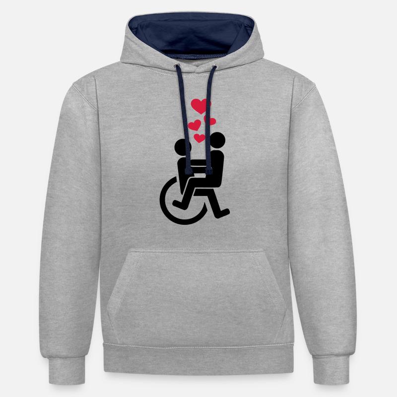 Chaise roulante - Sweat à capuche contrasté - gris chiné/bleu marine