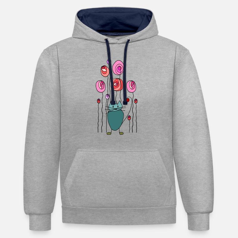 Chat - Sweat à capuche contrasté - gris chiné/bleu marine