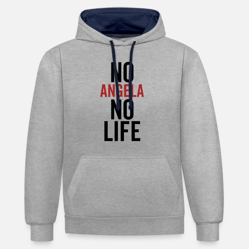 Pas d’Angela pas de vie - Sweat à capuche contrasté - gris chiné/bleu marine