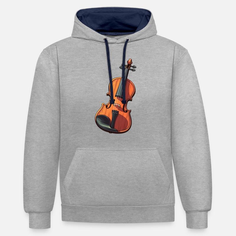 Violine im Comic Stil - Kontrast-Hoodie - Grau meliert/Navy