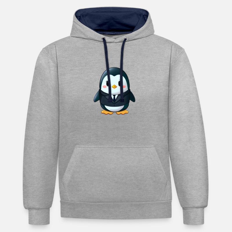 Pingouin - Sweat à capuche contrasté - gris chiné/bleu marine