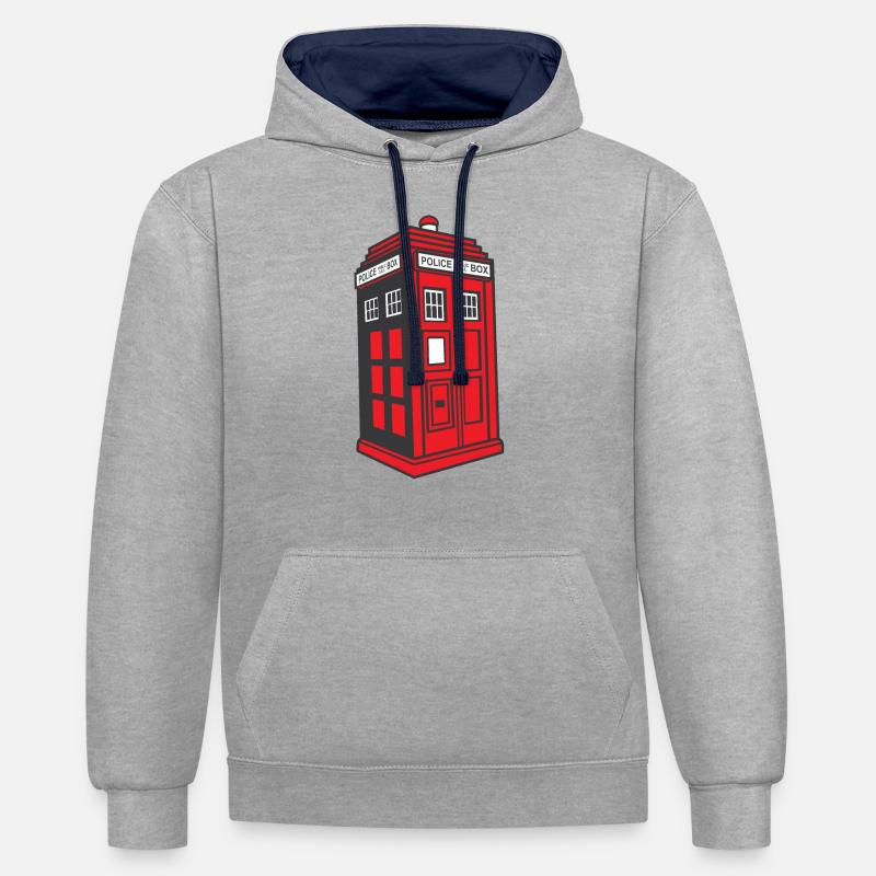 Police Box Angleterre - Sweat à capuche contrasté - gris chiné/bleu marine
