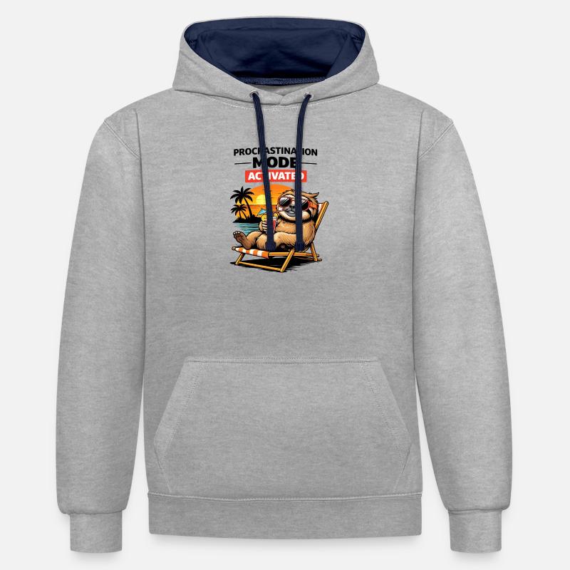 Activé le Sloth Beach Chill - Sweat à capuche contrasté - gris chiné/bleu marine