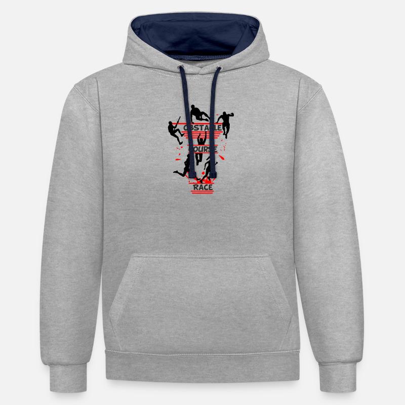 Course d’obstacles – Silhouette Full Action - Sweat à capuche contrasté - gris chiné/bleu marine