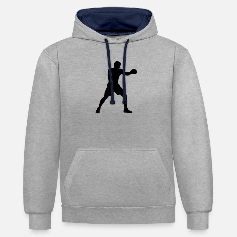 boxeur - Sweat à capuche contrasté - gris chiné/bleu marine