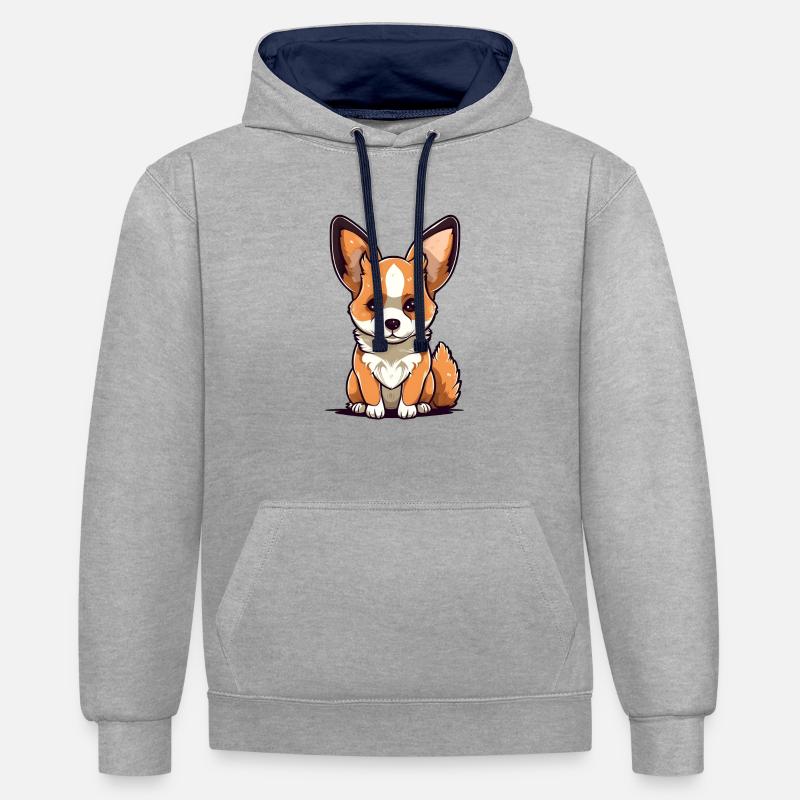 Renard mignon - Sweat à capuche contrasté - gris chiné/bleu marine