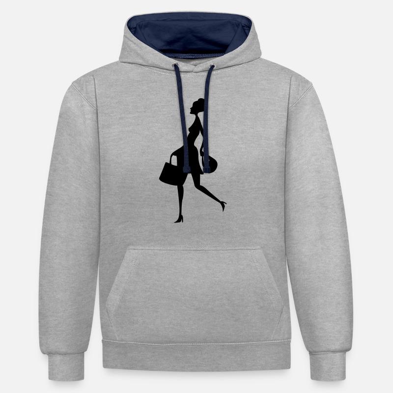 commerce - Sweat à capuche contrasté - gris chiné/bleu marine