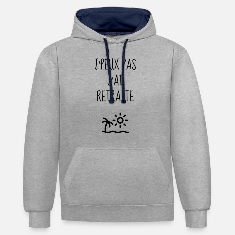 retraite / retraité / retraitée / pension - Sweat à capuche contrasté - gris chiné/bleu marine