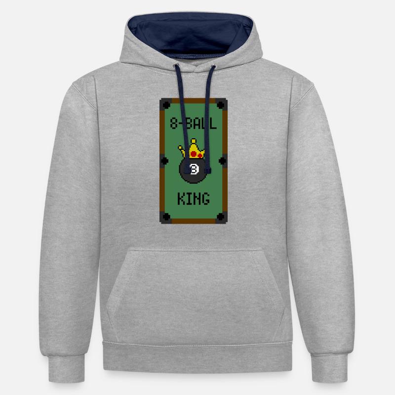 Retro 8-Bit 8-Ball King (Table) - Sweat à capuche contrasté - gris chiné/bleu marine