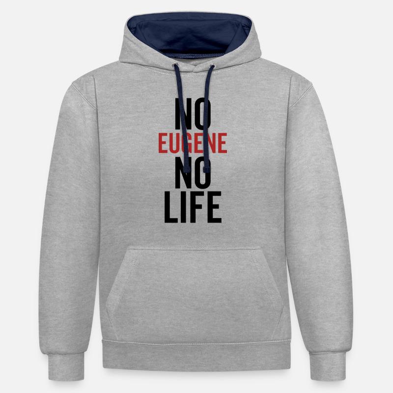 Pas d’Eugène Pas de vie - Sweat à capuche contrasté - gris chiné/bleu marine