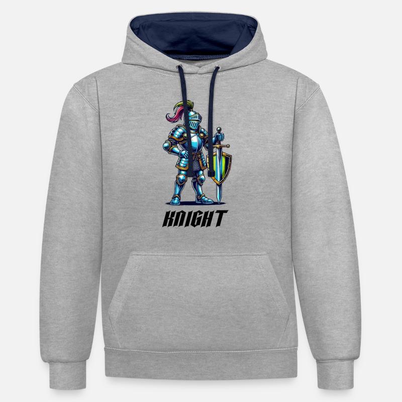 Bande dessinée Knight - Sweat à capuche contrasté - gris chiné/bleu marine
