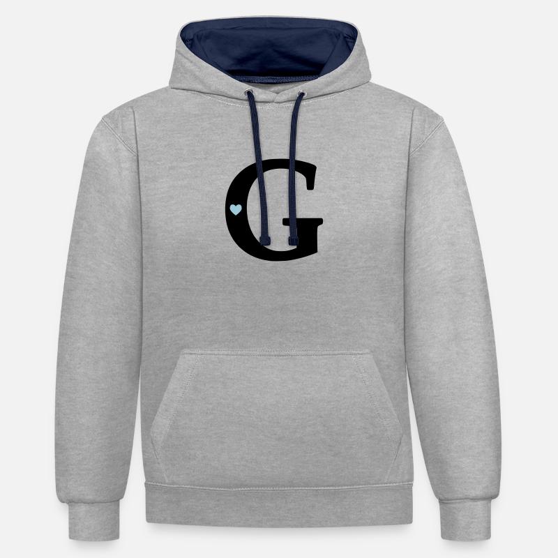 point G Lettre initiale - Sweat à capuche contrasté - gris chiné/bleu marine