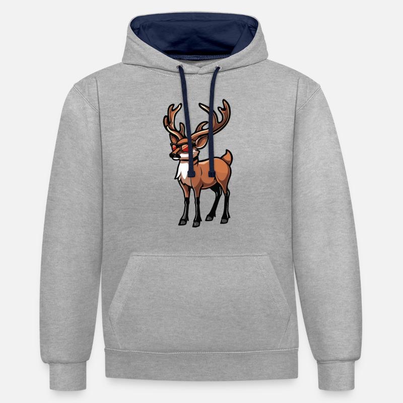 Cerf Bande Dessinée Cool - Sweat à capuche contrasté - gris chiné/bleu marine
