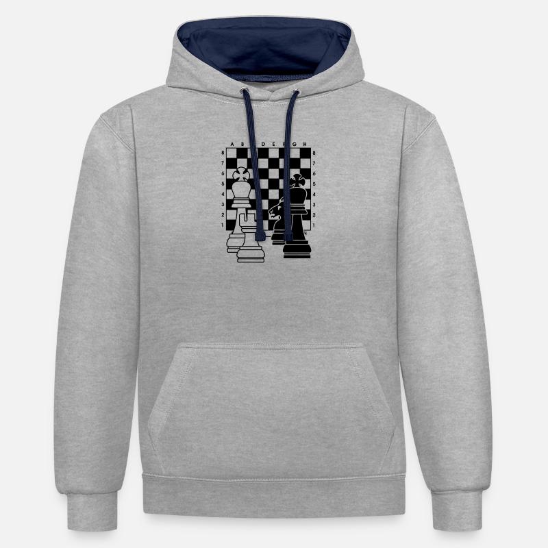 Échecs2 - Sweat à capuche contrasté - gris chiné/bleu marine