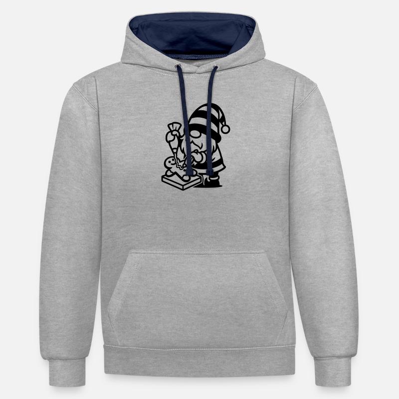Gingerbread Baking Gnome - Contrast hoodie - heather grey/navy