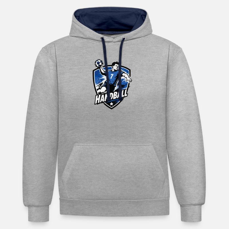 Bouclier bleu de l’attaquant de handball - Sweat à capuche contrasté - gris chiné/bleu marine