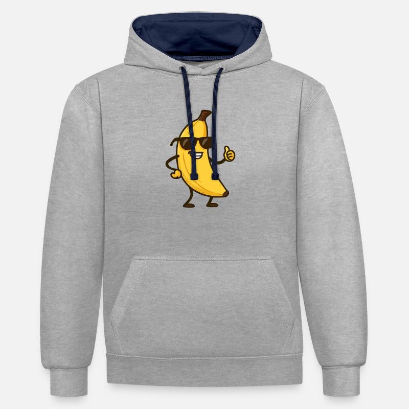 Bande dessinée banane - Sweat à capuche contrasté - gris chiné/bleu marine