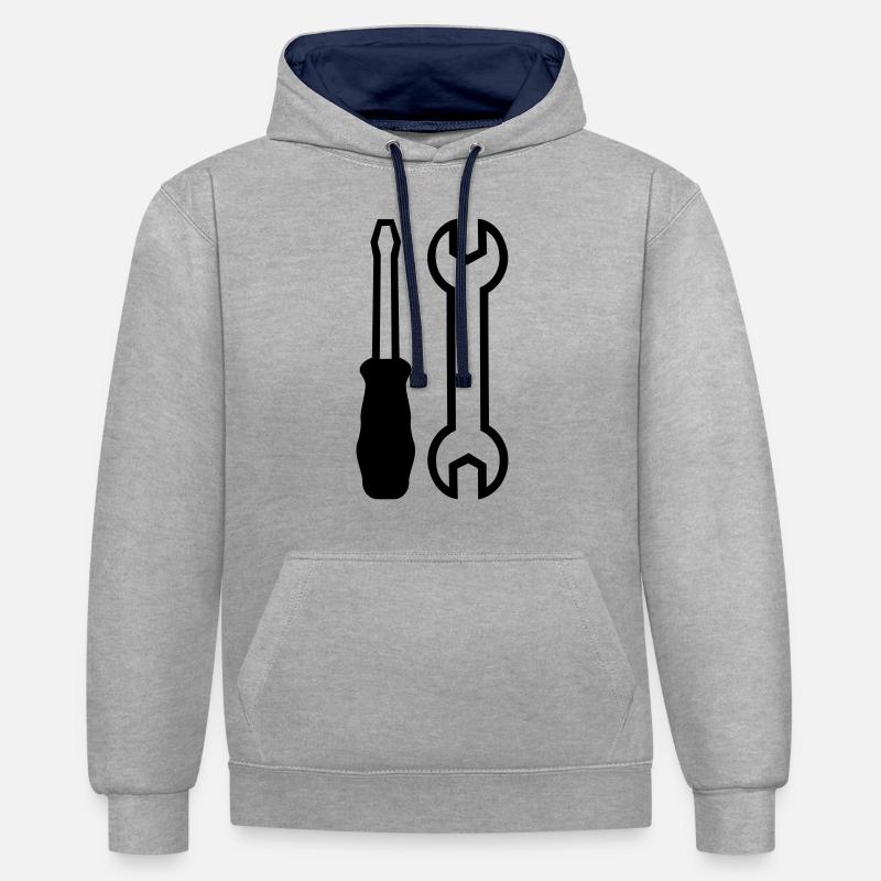 Werkzeug - Kontrast-Hoodie - Grau meliert/Navy