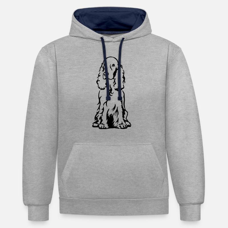 Cocker Spaniel - Sweat à capuche contrasté - gris chiné/bleu marine