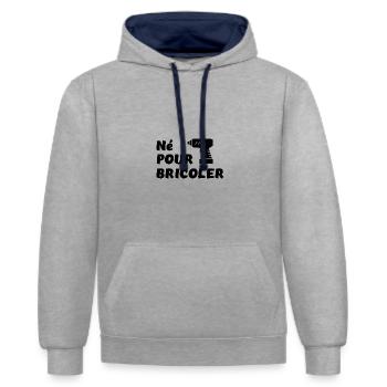 Né pour bricoler perceuse - Sweat à capuche contrasté - gris chiné/bleu marine - Devant - Liana (172cm) & Jaron (178cm)