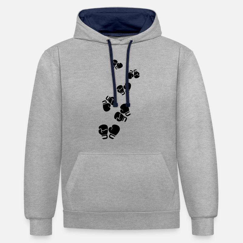 Symbole des gants de boxe - Sweat à capuche contrasté - gris chiné/bleu marine
