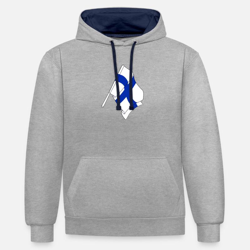 Drapeau de la Finlande - Sweat à capuche contrasté - gris chiné/bleu marine