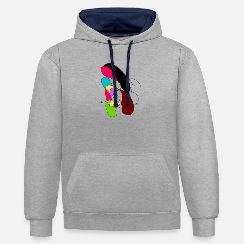 Perroquet abstrait coloré - Sweat à capuche contrasté - gris chiné/bleu marine