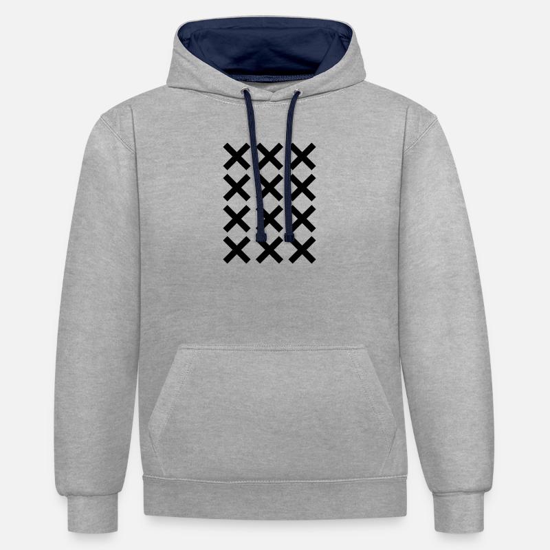 X pattern grid design - Contrast hoodie - heather grey/navy