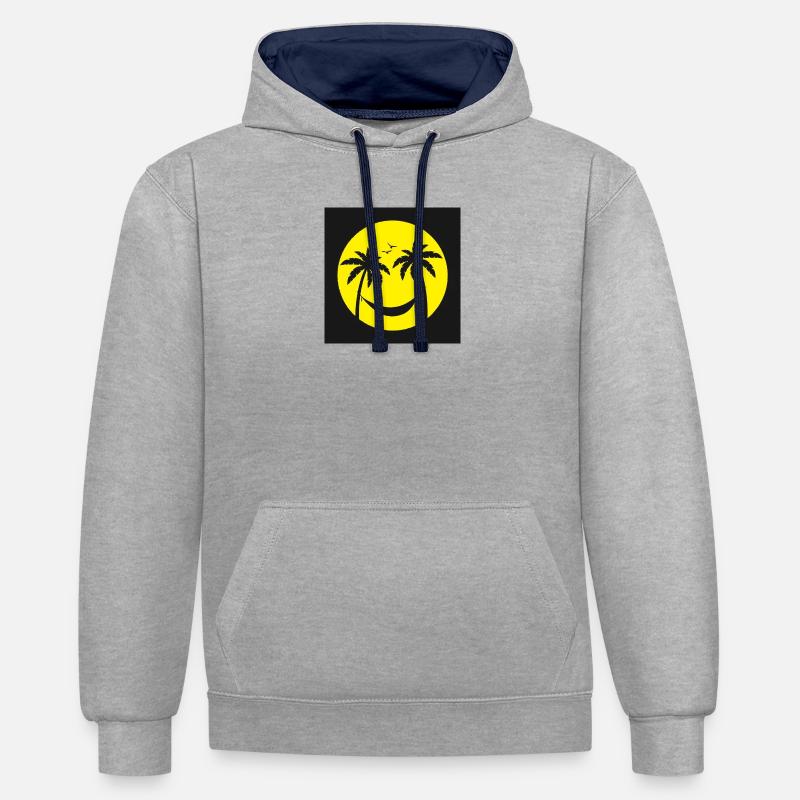 Soleil Tropical Hamac Palmier - Sweat à capuche contrasté - gris chiné/bleu marine