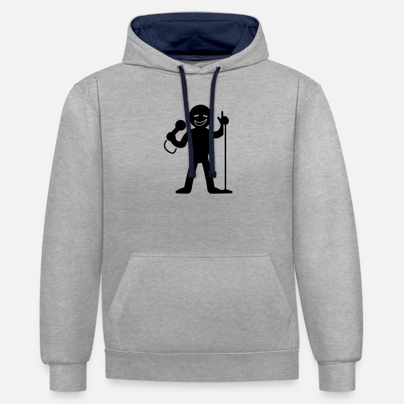 Chanteur avec micro - Sweat à capuche contrasté - gris chiné/bleu marine