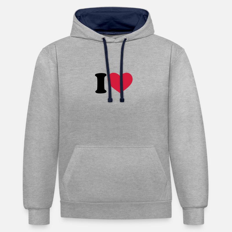 I Love / I Heart - Sweat à capuche contrasté - gris chiné/bleu marine