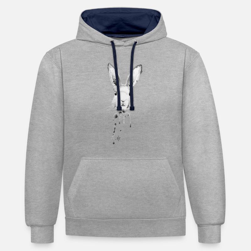 Lapin Noir Blanc - Sweat à capuche contrasté - gris chiné/bleu marine